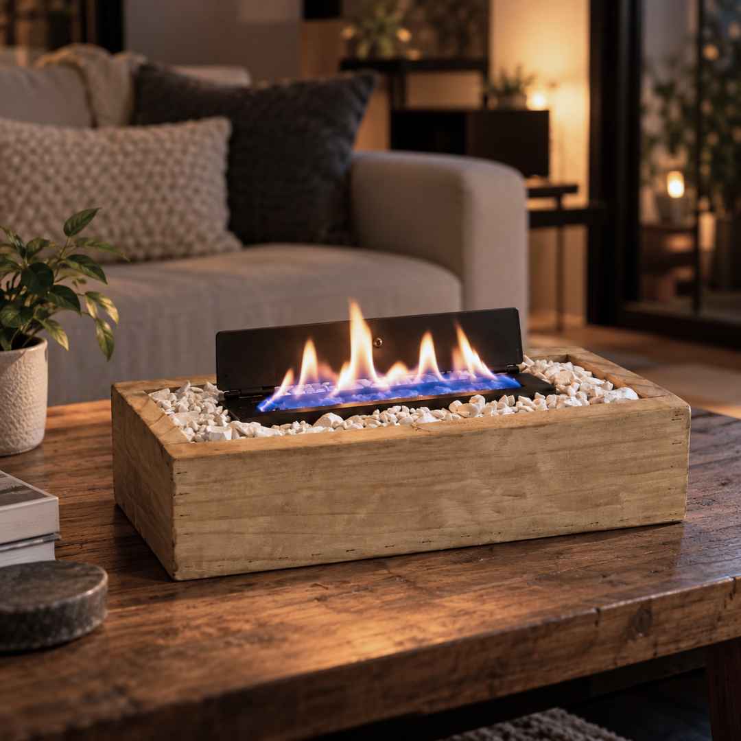 Estufa Decorativa de Bioetanol 25 cm con Cajón de Madera