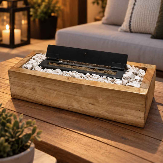 Estufa Decorativa de Bioetanol 25 cm con Cajón de Madera