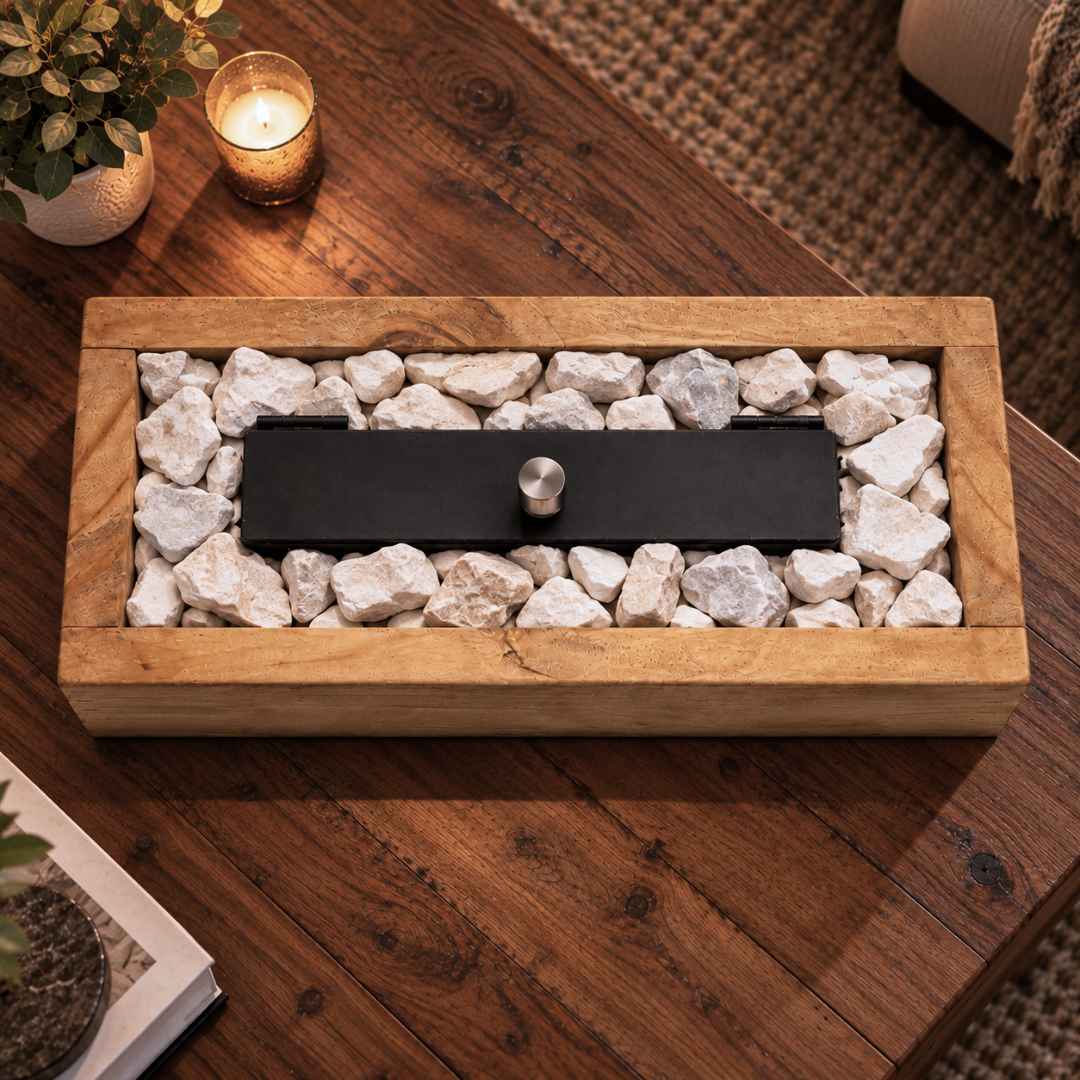 Estufa Decorativa de Bioetanol 25 cm con Cajón de Madera