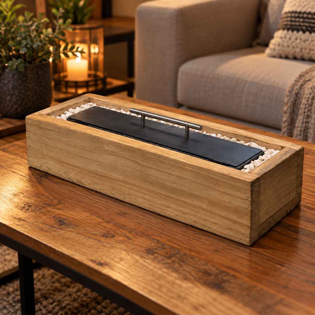 Estufa de Bioetanol 40 cm con Cajón de Madera
