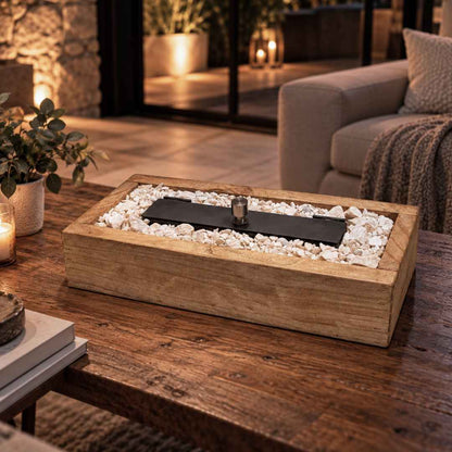 Estufa Decorativa de Bioetanol 25 cm con Cajón de Madera